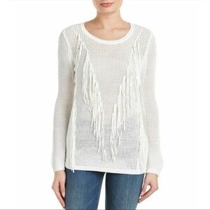 Sandro Paris open knit white fringe sweater women’s Small-medium